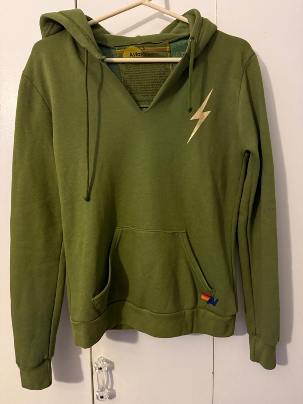 Aviator Nation Olive Green Lightning Bolt Hoodie